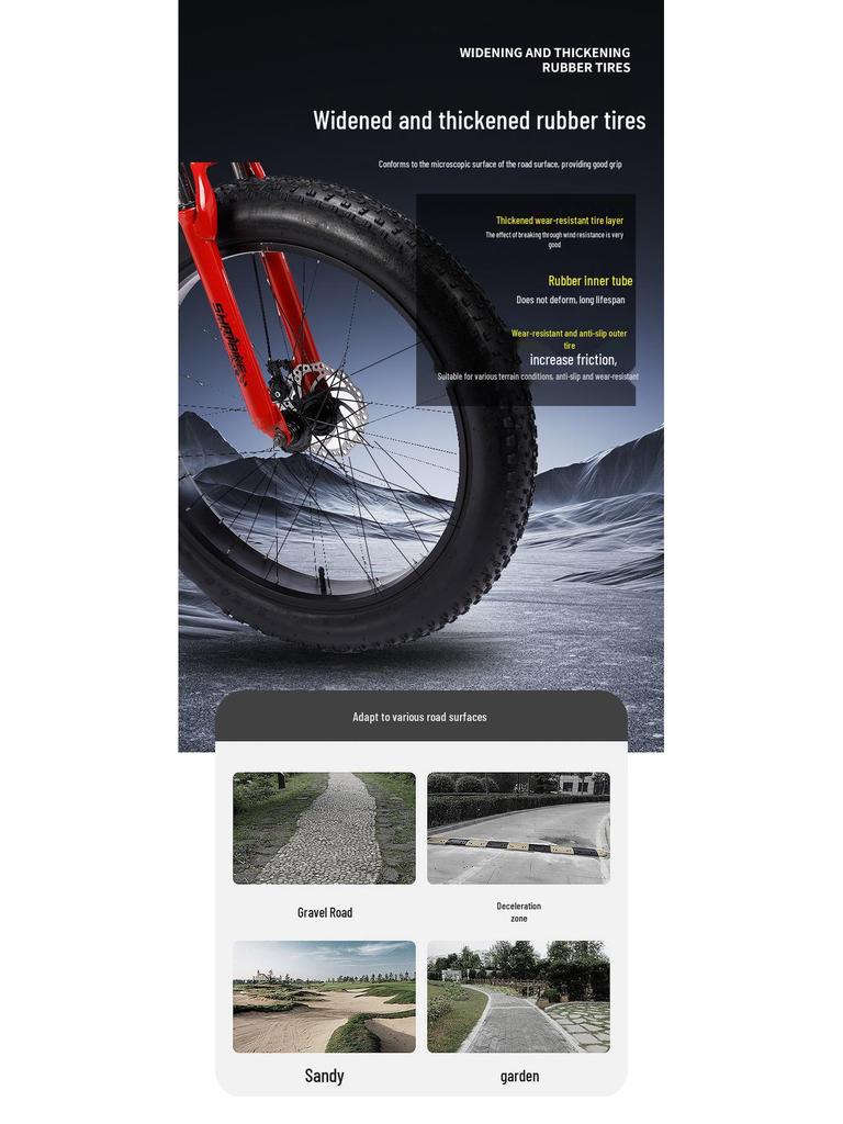 26" Snow Beach Mountain Bike with Big Tires, Variable Speed, Double Disc Brakes, and Shock Absorption