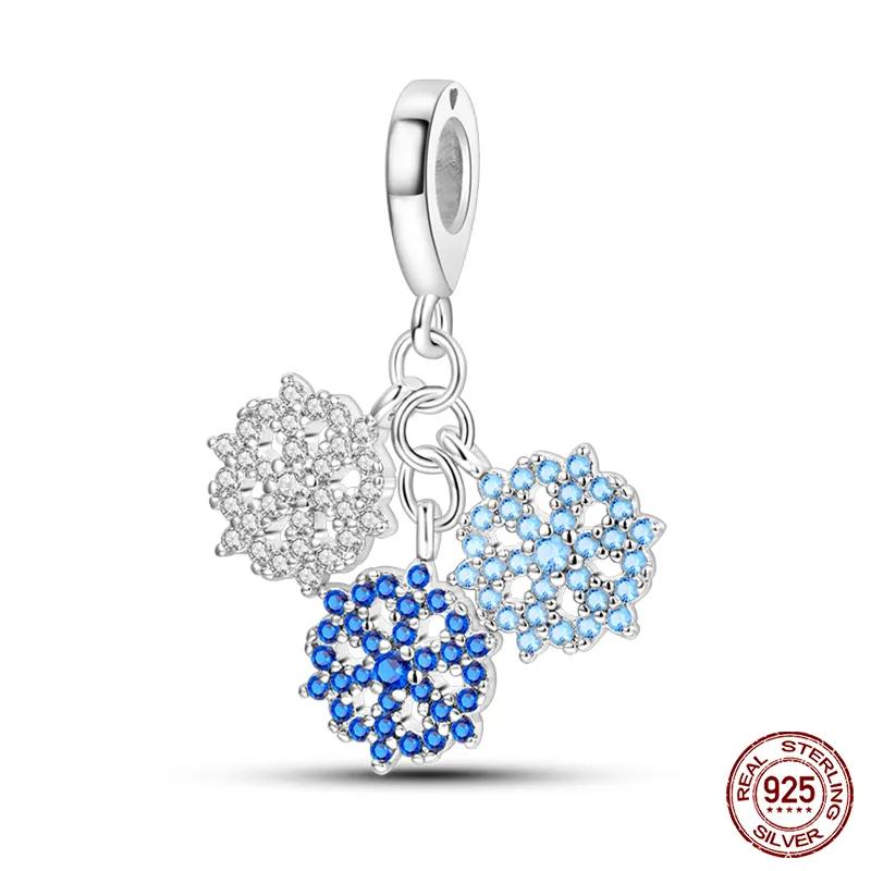 Lucky Snowflake Charm Bead Charms Compatible With 3mm Authentic Bracelets Copper Glitter Christmas Tree Crystal Ball Penguins Charm Bead Charms