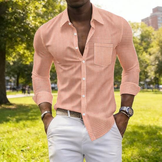 Men Plaid Dress Shirt Long Sleeve Button Down Shirt with Pocket Slim Fit Lapel Casual Formal Shirt for Prom Work Parties Dating