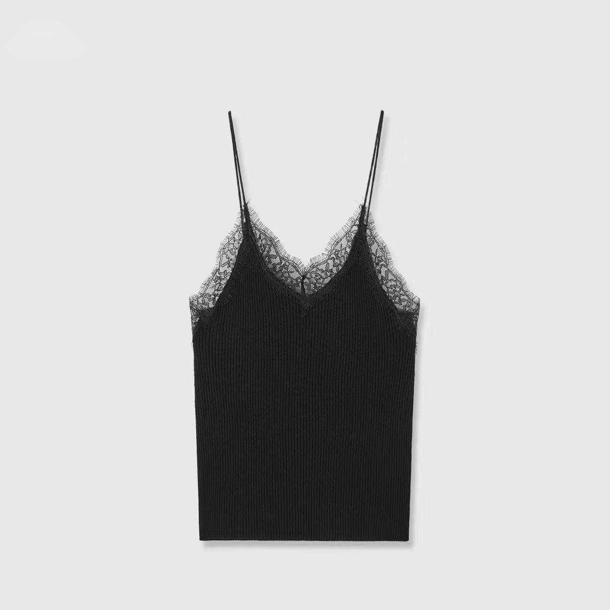 

JOC French Lace Strap 120S Ultra-Fine Wool/Silk Cotton Slimming Vest Medium чёрный