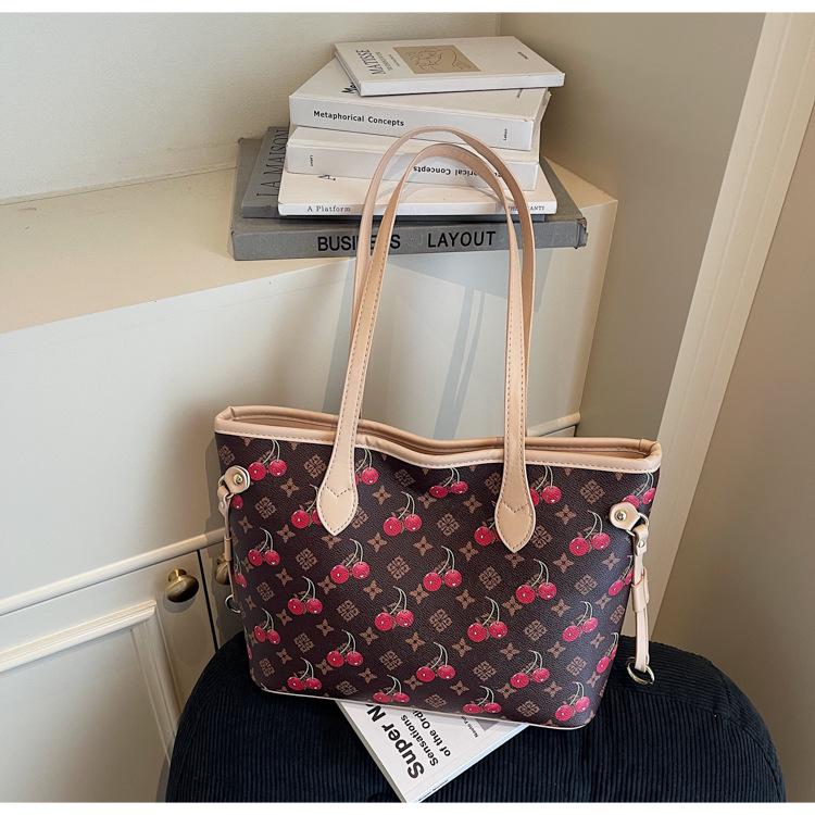 

Джинсовая сумка с принтом вишни - Высококачественная, большой вместимости, сумка-тоут для поездок на работу, сумка через плечо, мода 2025. кофейный