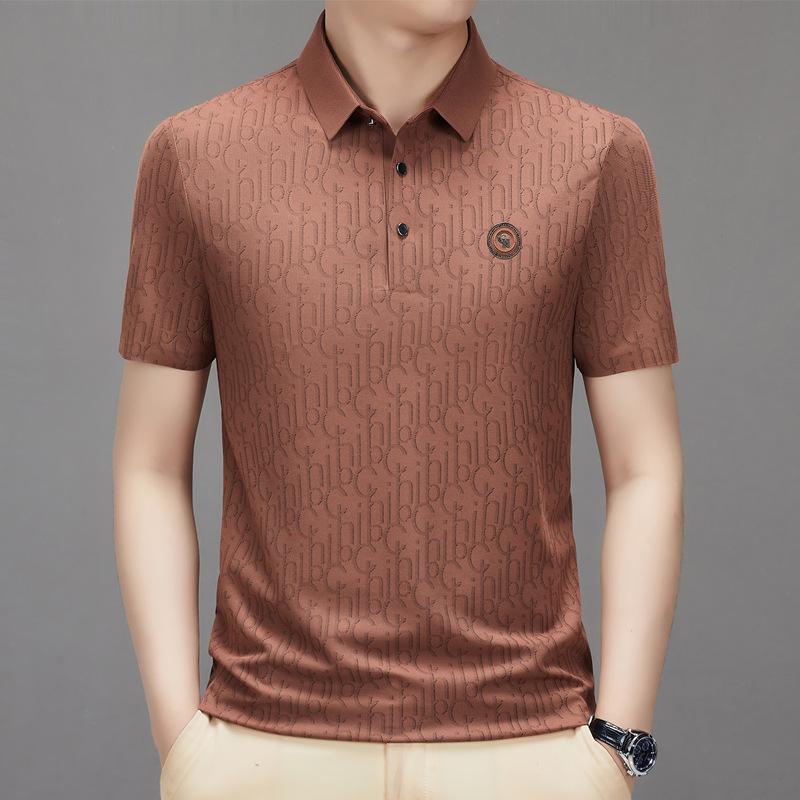 Summer High-end Short Sleeved Polo Shirt for Men's Luxurious Embossed Casual Fashion Comfortable Breathable Cool Top