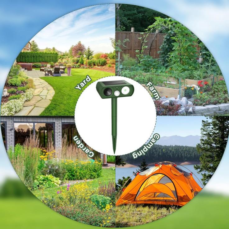 Solar Ultrasonic Animal Repeller for Birds, Dogs, Cats, Snakes, Insects, and Rodents - Outdoor Use for Orchards