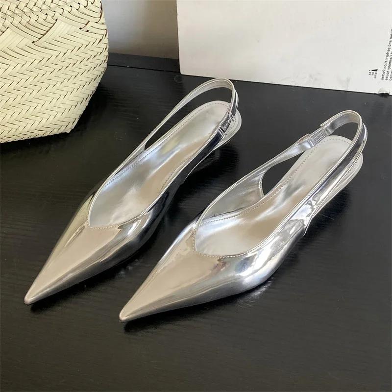 Fashion Fashion Patent Leather Pointed Toe Women Pumps Elegant Low Heels Sandals Casual Dress Street Style Shoes