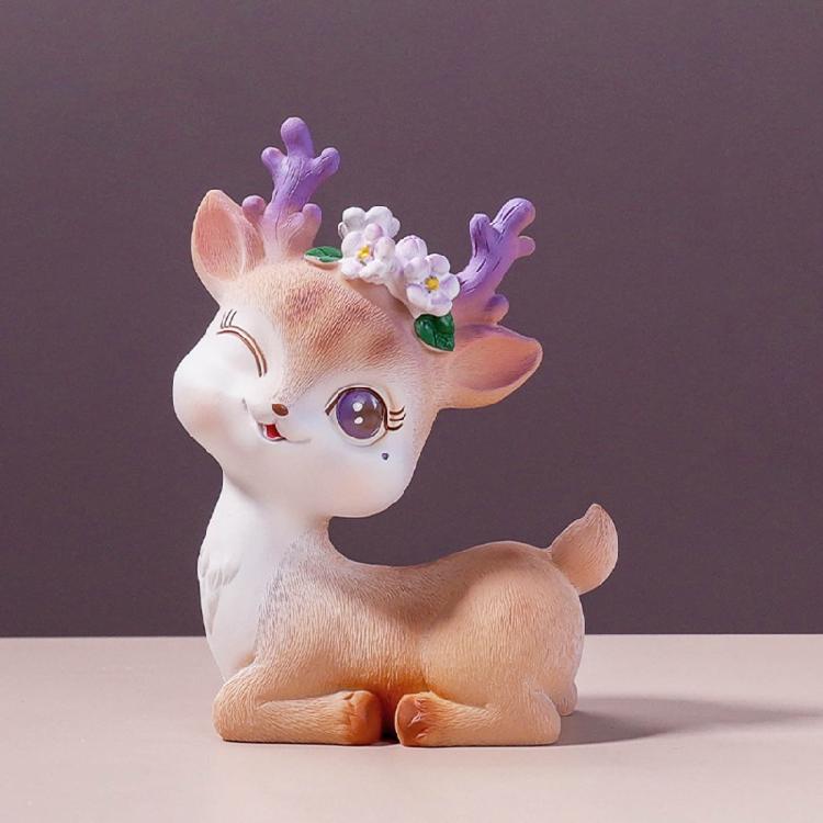 Mini Reindeer Statue Cartoon Fawn Elk Pattern Figurine Animal Cake Topper Desk