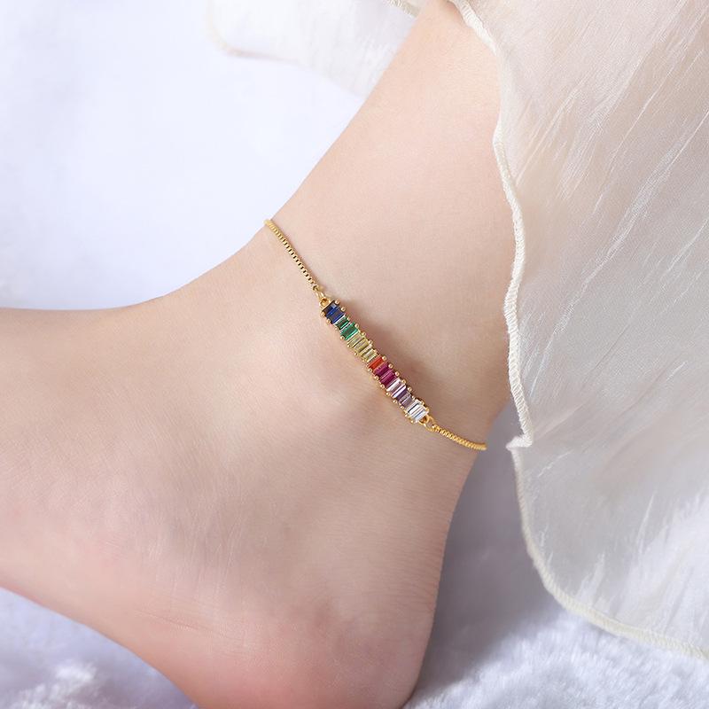 Colorful Retro Baroque Zircon Anklet, Titanium Steel, 18K Gold, Non-Fading Hip Hop Jewelry for Women