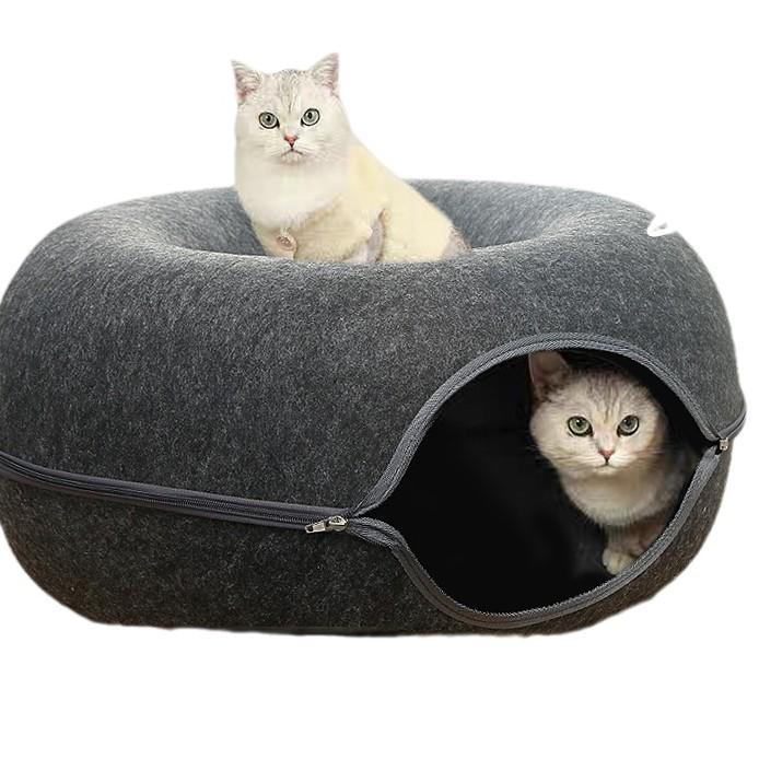 Detachable Felt Cat Bed: Semi-Enclosed Donut Tunnel for All Seasons
