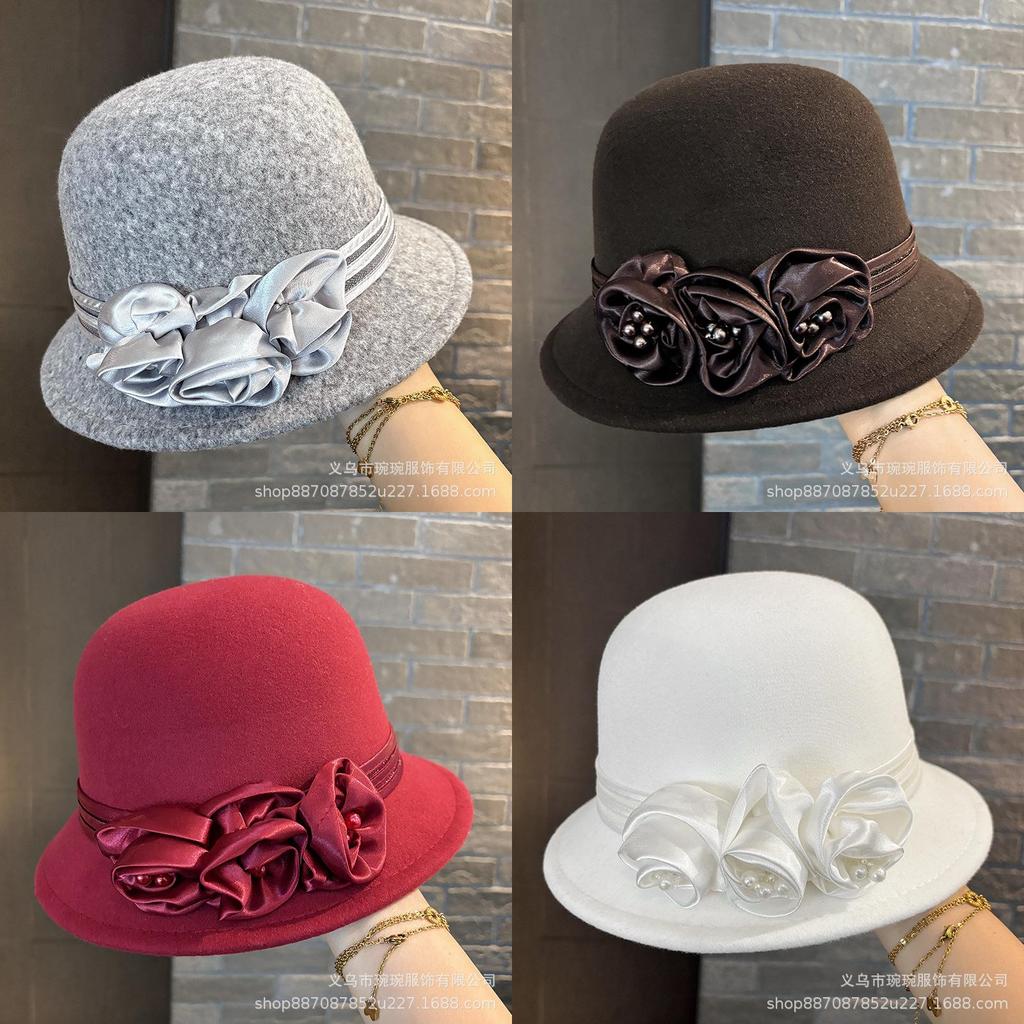 Wool Beret Hat For Women With Floral Embellishments And Wide Brim Winter Fashion
