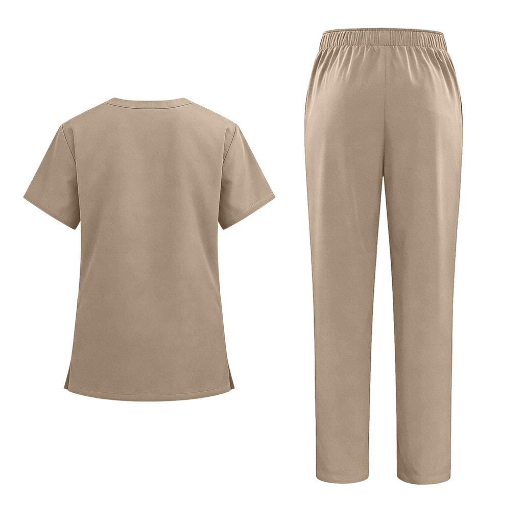 Damen V-Ausschnitt Kurzarm Kasack-Uniform Set mit Oberteil und Hose