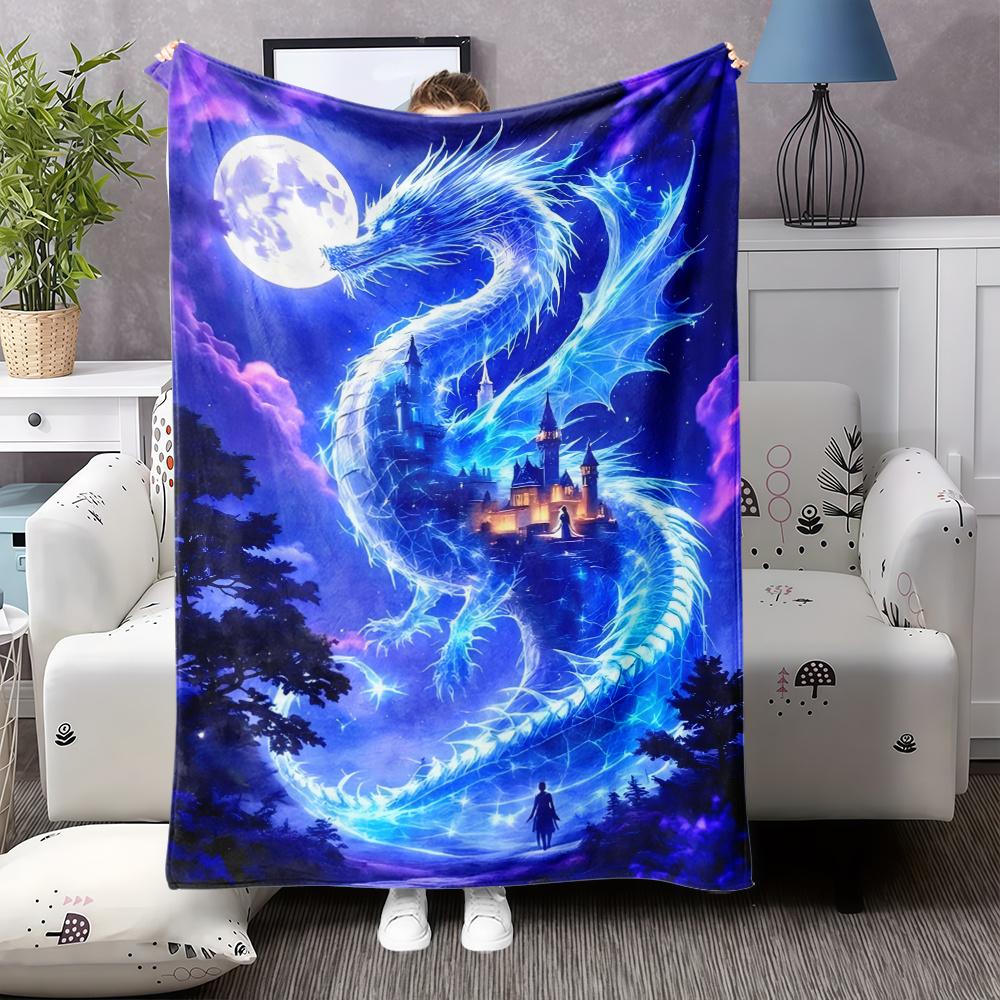 Epic Dragon Moon Fantasy Throw Blanket 150x200cm Large Aesthetic Celestial Decor Nighttime Gift Cozy Plush 75X95CM