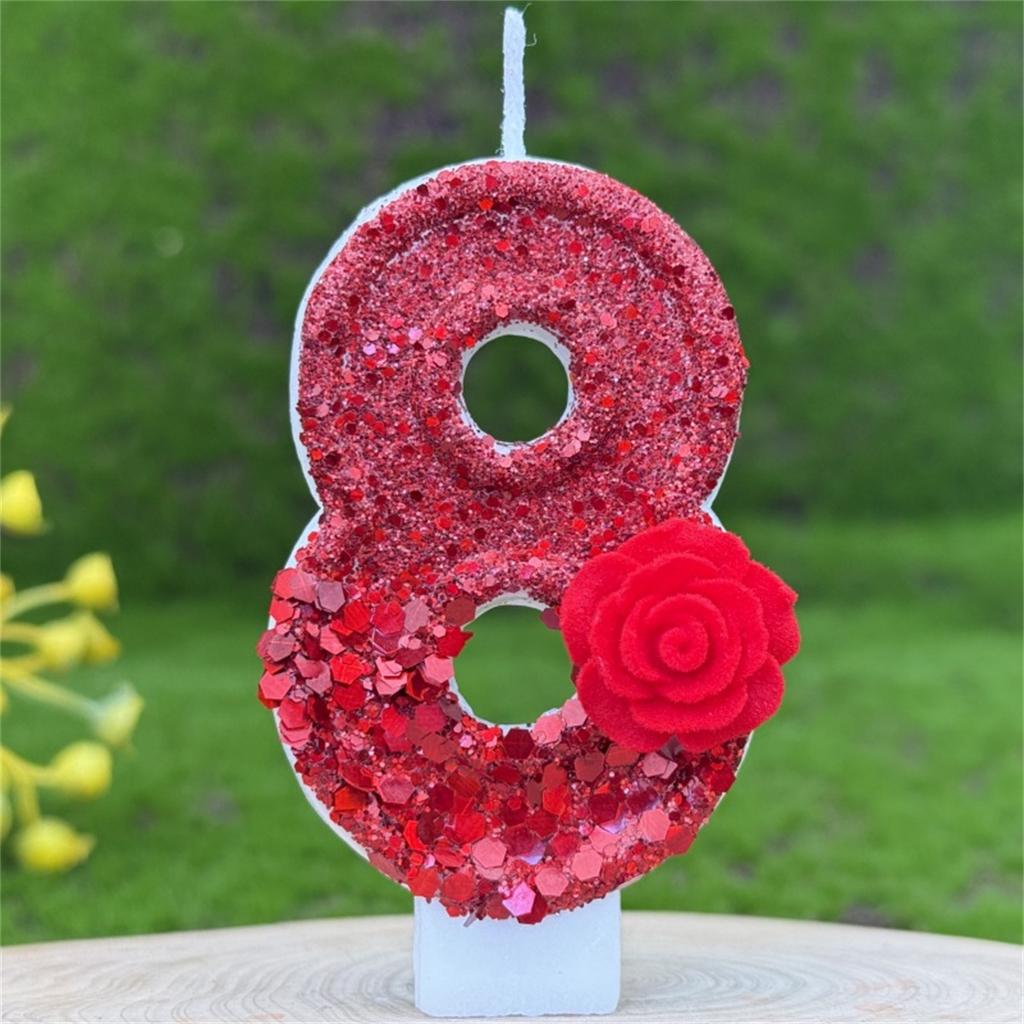 1PCS Red Romantic Rose Digital Candle Birthday Cake Decoration 0-9 Number Candle Valentine's Day Party Accompaniment Gift