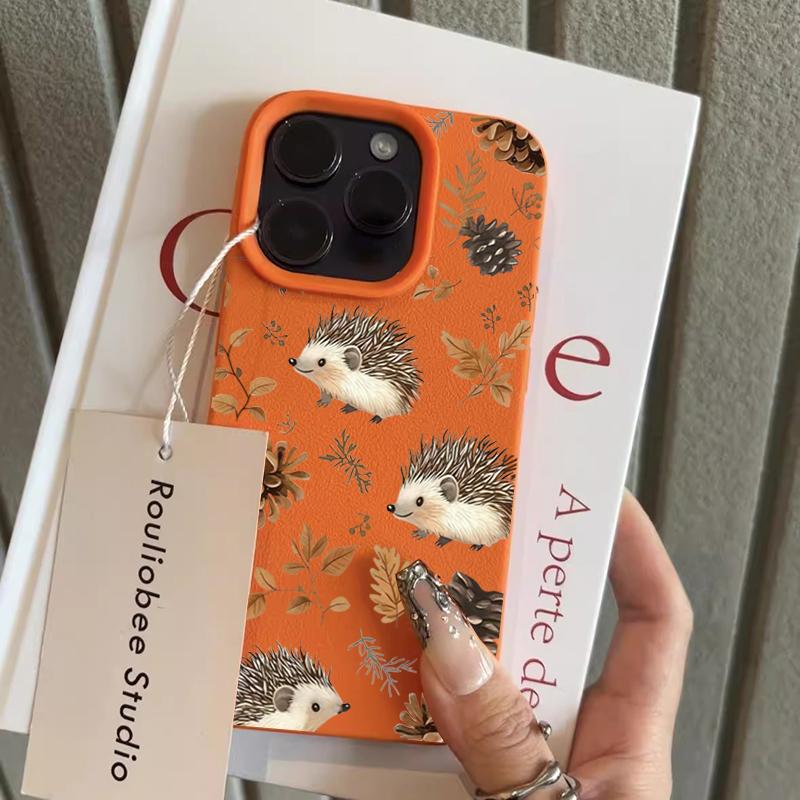 Autumn Cute Cartoon Hedgehog Phone Case For iPhone 17 Pro Max 16 15 14 Plus 13 12 11 Pro Max X XR XS 16e Shockproof Soft Cover