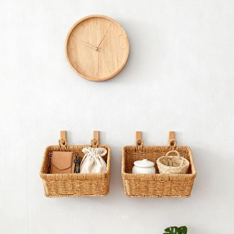 Cesto Portariposti da Parete di Grande Capacità in Plastica Effetto Rattan Organizer per Organizzazione Bagno e Cucina