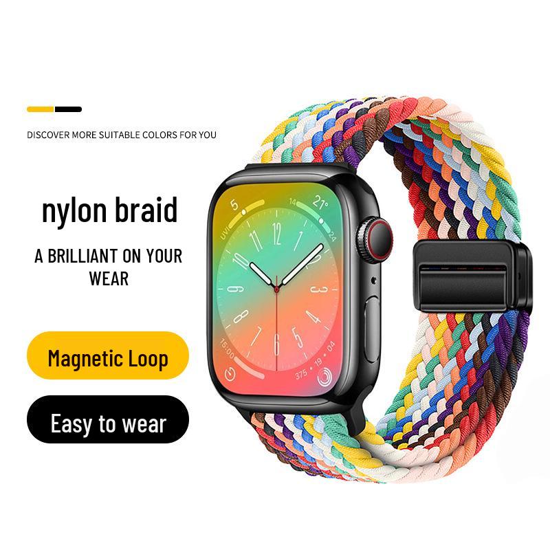 Nowy magnetyczny pasek nylonowy Apple Watch z pętelką dwuczęściową i magnetyczną klamrą.