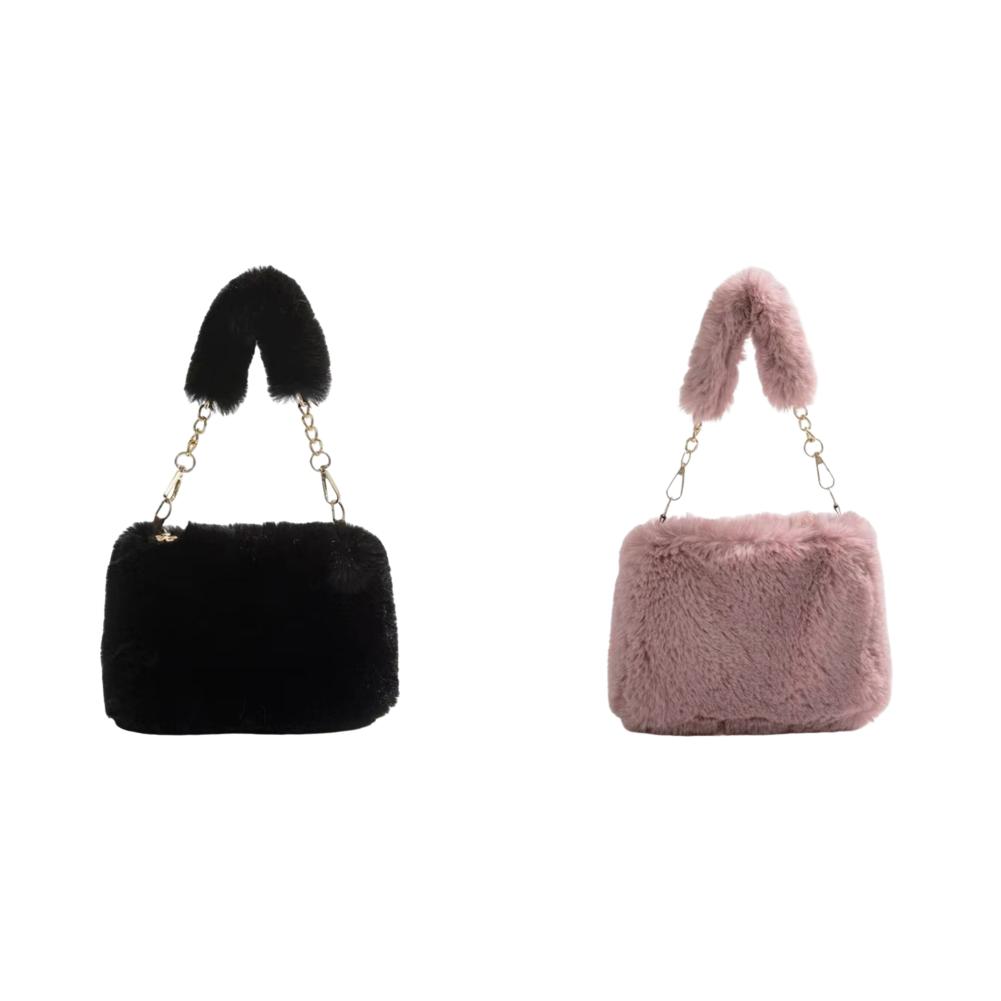 

Women Fuzzy Crossbody Bag Casual Plush Tote Handbag Daily Dating Bag(Black) QDE