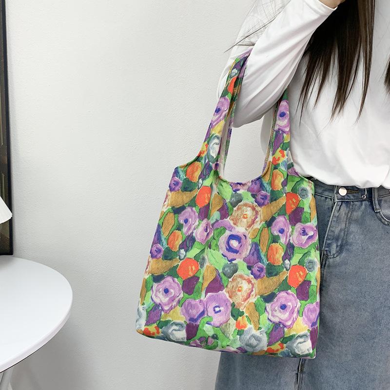 Summer Multi Pattern Retro Oil Painting Small Floral Canvas Bag One Shoulder Hand-held Large Capacity Vest Bag