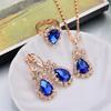 European and American Women Fashion Personality Water Drop Necklace Earrings Ring Set Shiny Bridal Jewelry