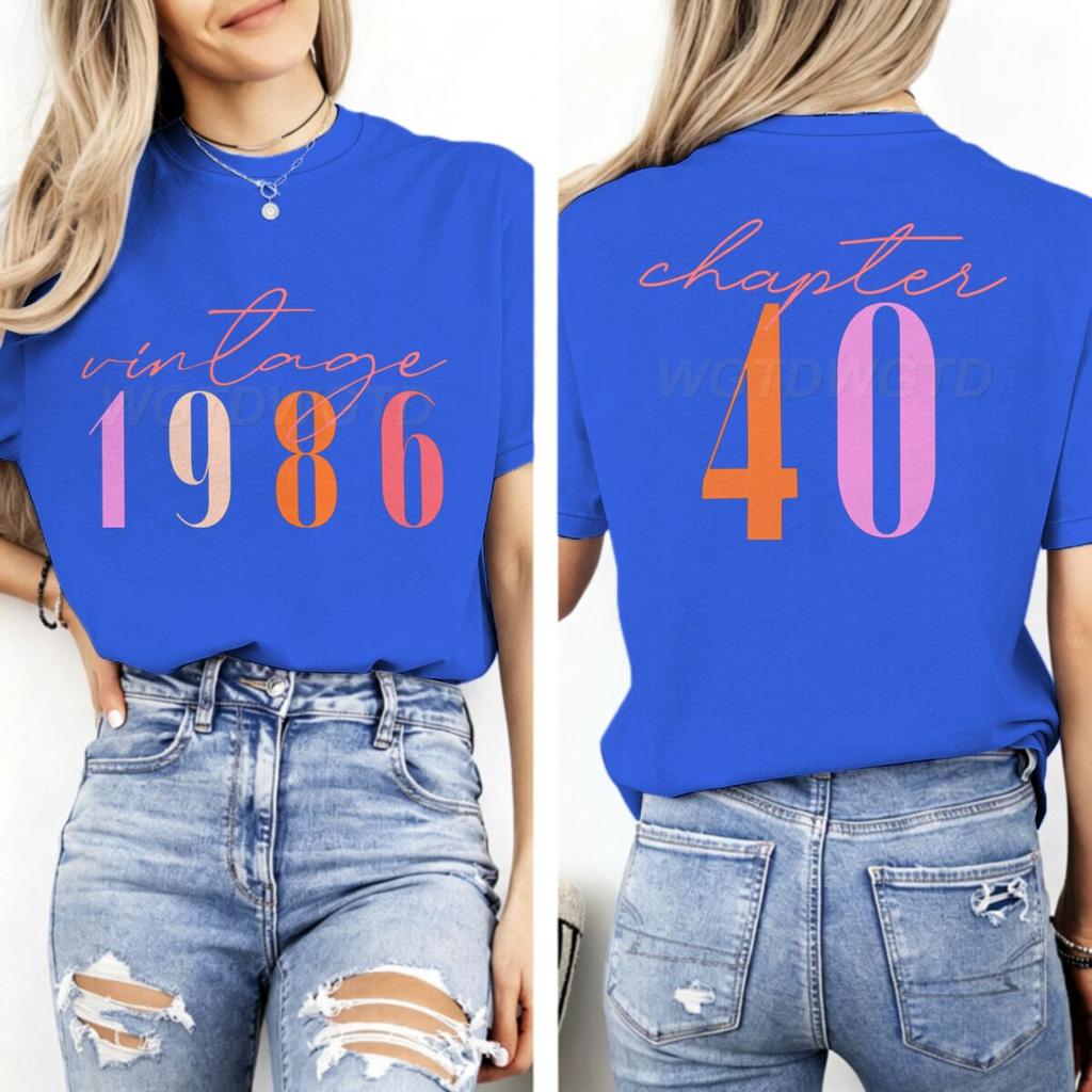 Vintage 1986 Kapitel 40 beidseitiger Print T-Shirt Unisex 40. Geburtstag Kurzarm Grafik-T-Shirt Kapitel 40 Klassische Oberteile