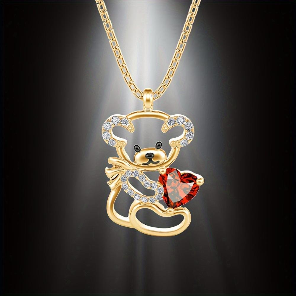 New Fashion Sparkly Cute Bear Pendant Necklaces for Women Trendy Exquisite Clavicle Chain Jewerly Girls Birthday Gift