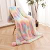 NOAHAS Colorful Plush Hairy Thick Large Blanket Bedding Sofa Cover Furry Fuzzy Throw Blanket with Pom Poms For Decorative Sofa