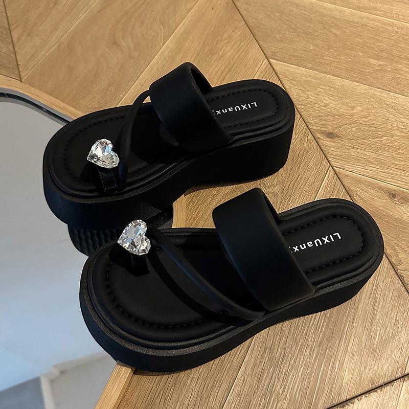 

Thick-soled heightened heel cover toe cool slippers women s summer wear new models with skirts fashionable beach one-word sandals 40 чёрный