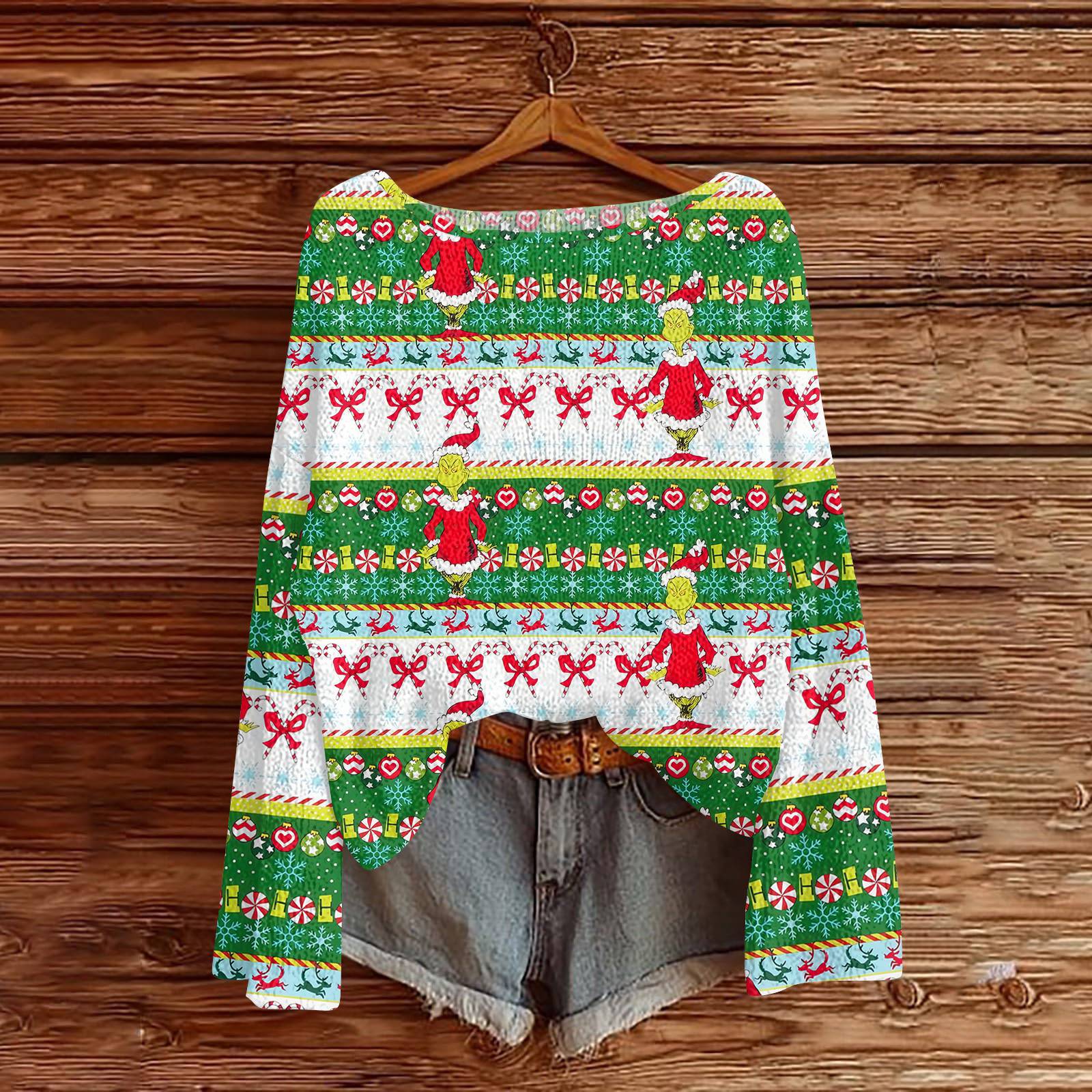 

Christmas Sweatshirts For Women Knit Sweater Cute Shirt Fall Crewneck Pullover Tops L