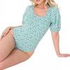 Womens/Ladies Ditsy Floral Puff Sleeve Bodysuit