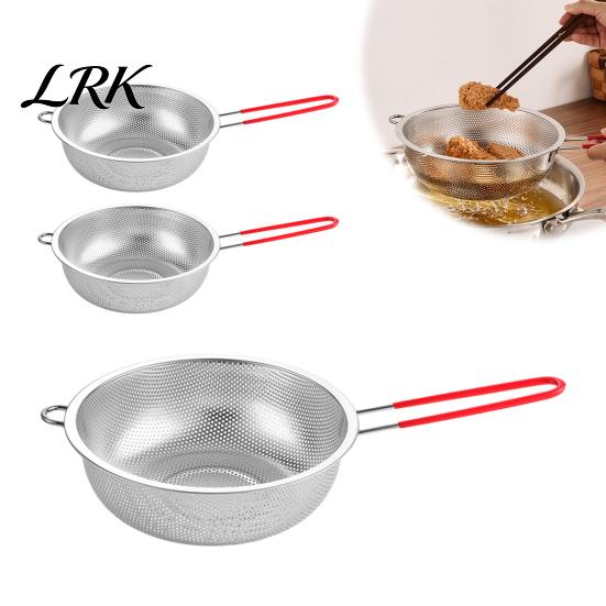 Easy Clean Food Colander Stainless Steel Rice Washing Basket, Red Handle Fine Kitchen Drain Basket Mesh Strainer, Heat-Insulating for Fruit Vegetable