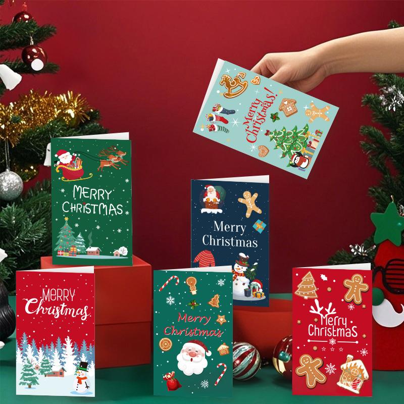 6Pcs Christmas Greeting Card Merry Christmas Handwritten Cards For Family Friends Best Wishes Cards Postcards Envelopes Sticker