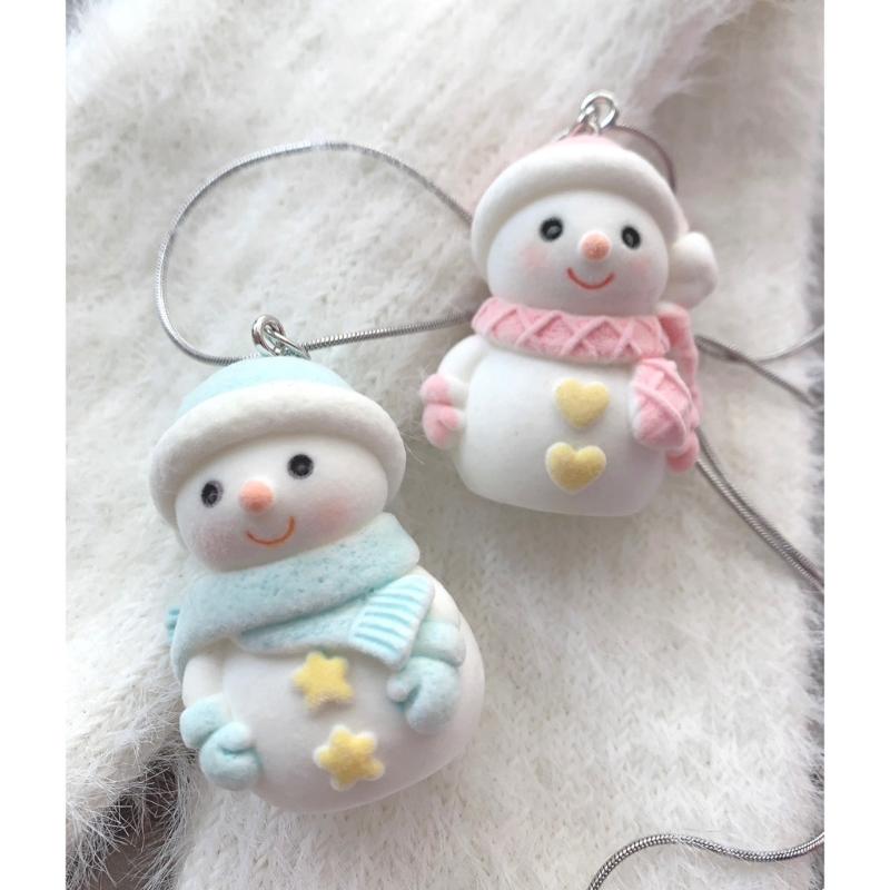Versatile Flocking Snowman Pendant Decorative Necklaces Pendants DIY Jewelry Making Supplies Mini Resin Ornaments
