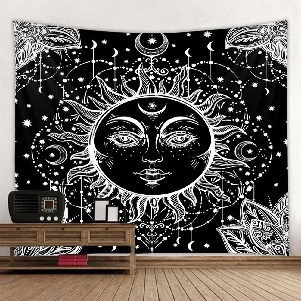 Sun God Art Tapestry Hippie Sun Moon Wall Tapestry Home Aesthetics Decoration Wall Cloth Beach Towel Tablecloth Bed Sheet