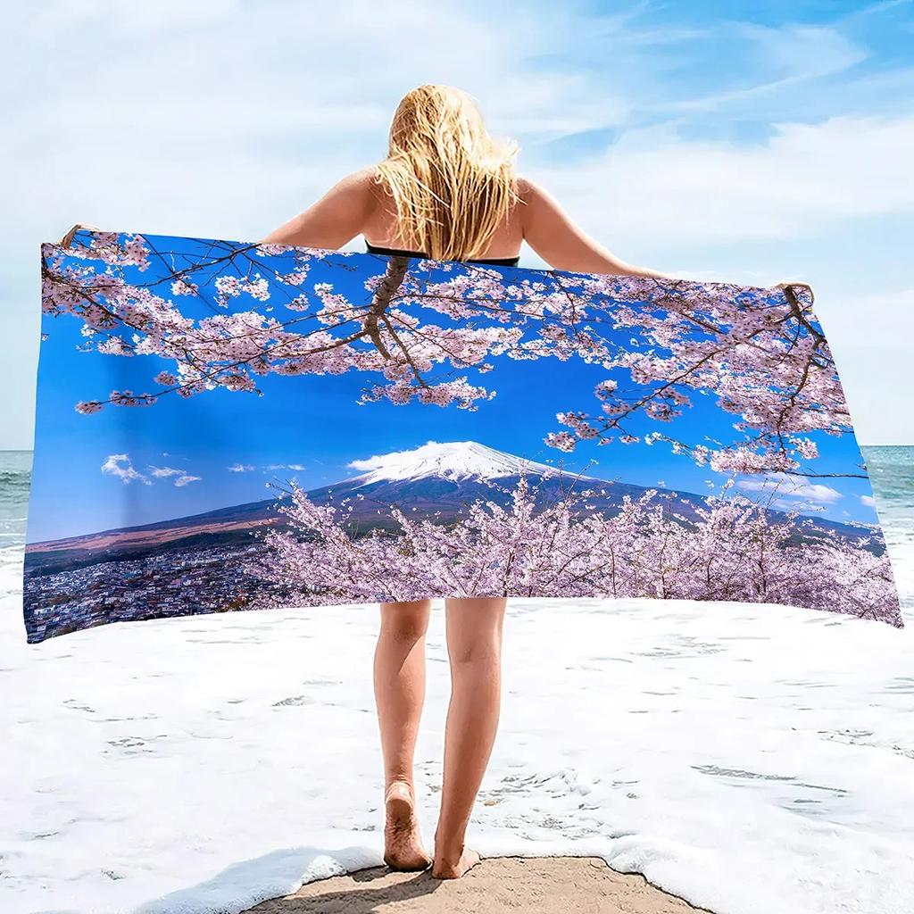 Pink Cherry Blossoms Sand Free Beach Towel Oversized Absorbent Bath Towel Large Hand Towels for Swimming Bathroom Spa Pool