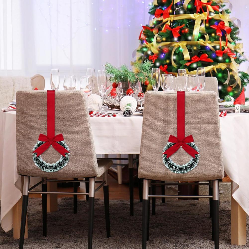 Mini Christmas Cabinet Wreaths 5.1 Inch Small Kitchen Xmas Decor with Red Ribbon Bow Window Door Office Holiday Decoration