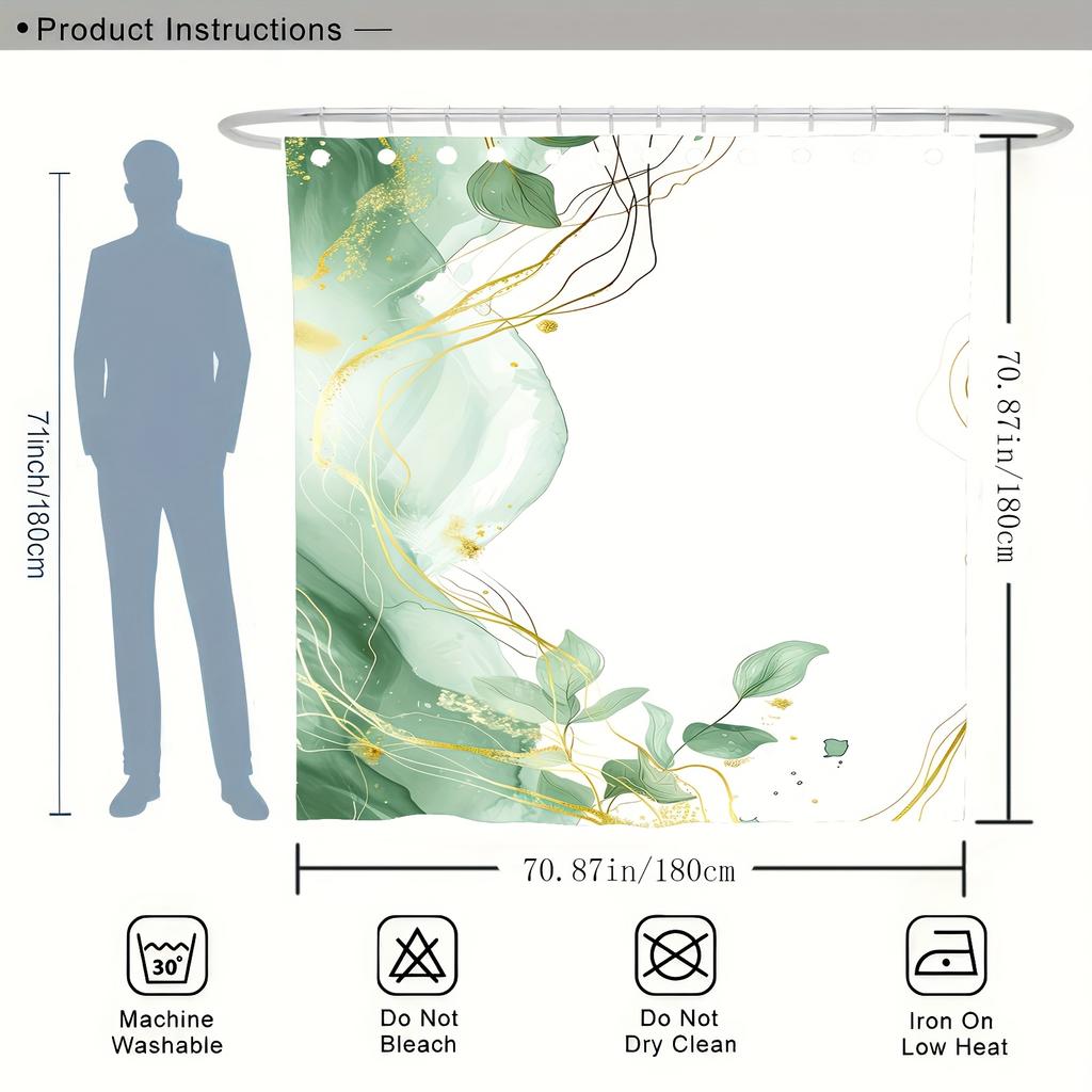 Modern Abstract Leaf Digital Print Shower Curtain – Reversible Polyester with Hooks, for All-Season Bathroom Decor