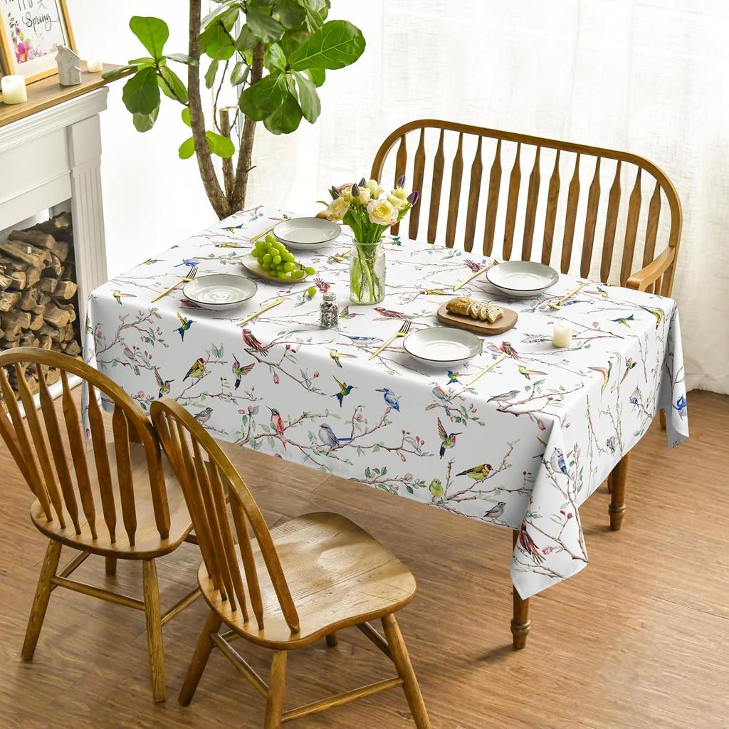 Ramo di Uccelli Primaverili Rettangolare Floreale Tovaglia Impermeabile Decorazione Tavola Riutilizzabile Tovaglia per Tavola da Cucina e Sala da Pranzo Decorazione Festa di Festa