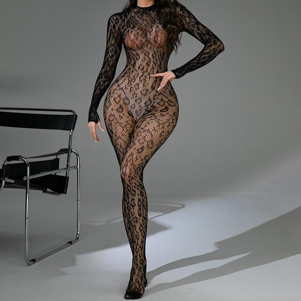Sexy underwear mesh sexy fishing net pajamas long-sleeved halter jacquard tights
