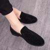 Men's Rhinestone Slip-On Leather Loafers - Pointed Toe, Large Size, British Casual Style.