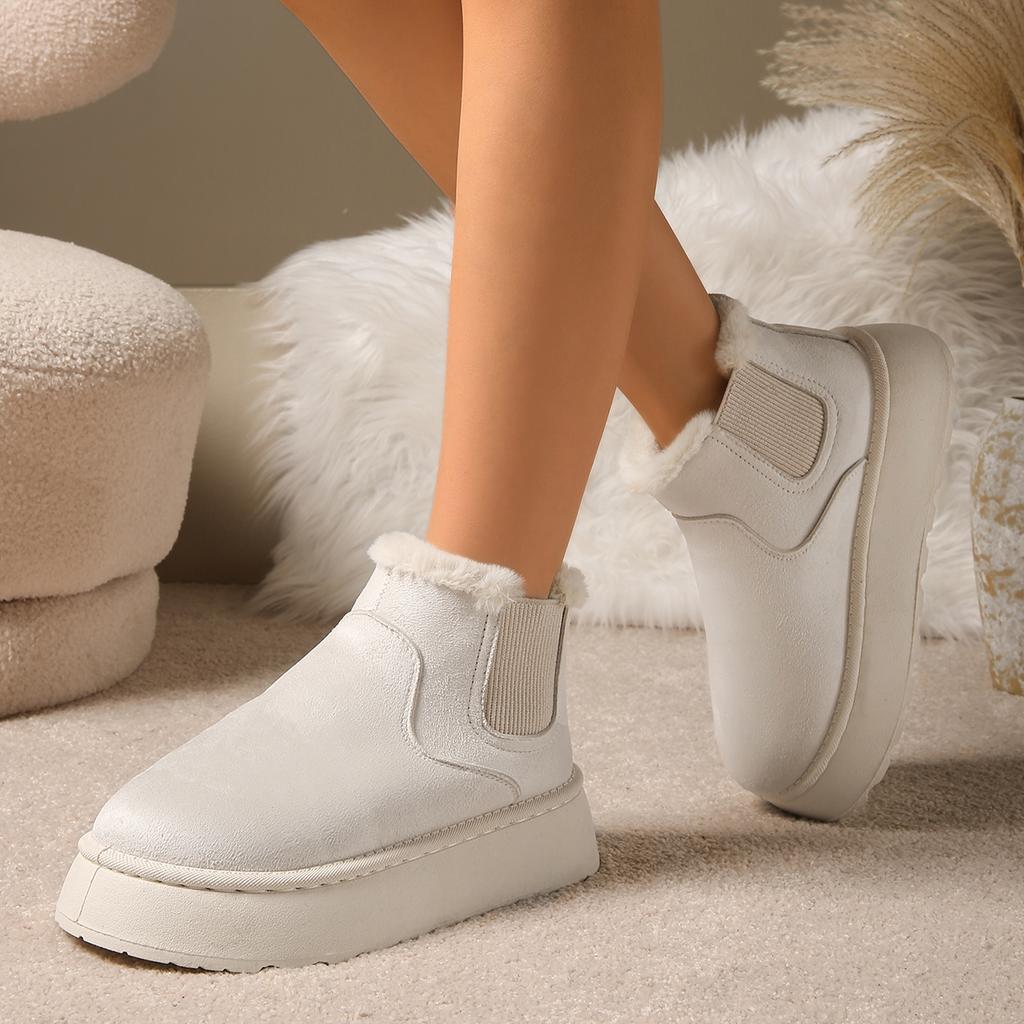 Fashion Winter Women Short Plush Warm Snow Boots Casual Shoes New Suede Fur Chelsea Ankle Boots Flats Platform Ladies Shoes