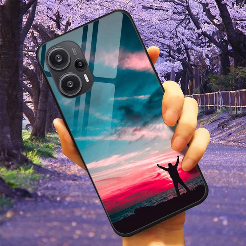 For Xiaomi Poco F5 5G / F5Pro Case Tempered Glass Lake Moon Hard Phone Cover for POCO F5 Pro Capas Funda on PocoF5 Luxury Coque
