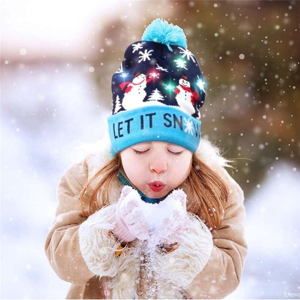 Ciepłe Zimowe Świąteczne Czapki LED Mikołaj Xmas Świecące Dzianinowe Czapki Kreskówkowe Kolorowe Rozświetlające Czapki Beanie Impreza Świąteczna