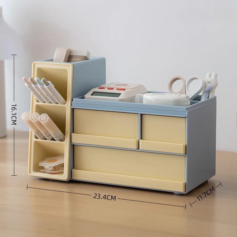 Creative Oblique Pen Holder Storage Box with Drawer Organizer Large Capacity Office Table Stationery Files Organizer with Cover