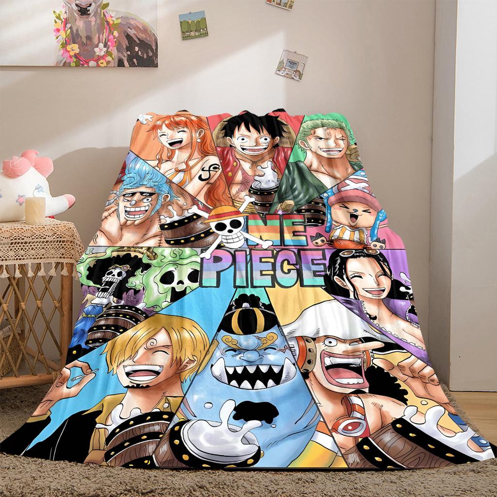 One Piece Anime Puzzle Print Blanket Warm Comfortable Flannel Cover For Bedrooms, Sofas, Beds, Chairs LXR178