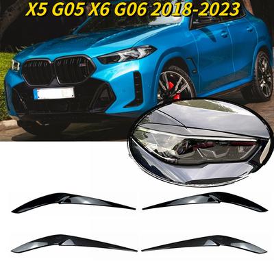 Para BMW X5 G05 X6 G06 2018 - 2022 Carro Frente Farol Pálpebra Sobrancelha Acabamentos Carbono/Preto Brilhante Plástico ABS