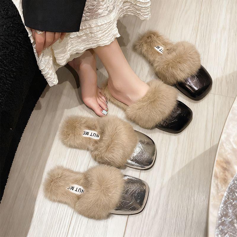 Baotou Fluffy Slippers Women Wear Fleece Non-slip Internet Celebrities Autumn and Winter 2025 New Plush Warm Cotton Slippers