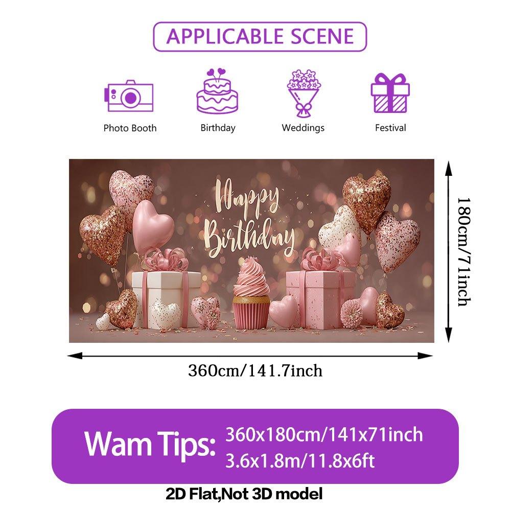 Lovely Birthday Gifts Balloons Banner, Polyester Backyard Party Backdrop