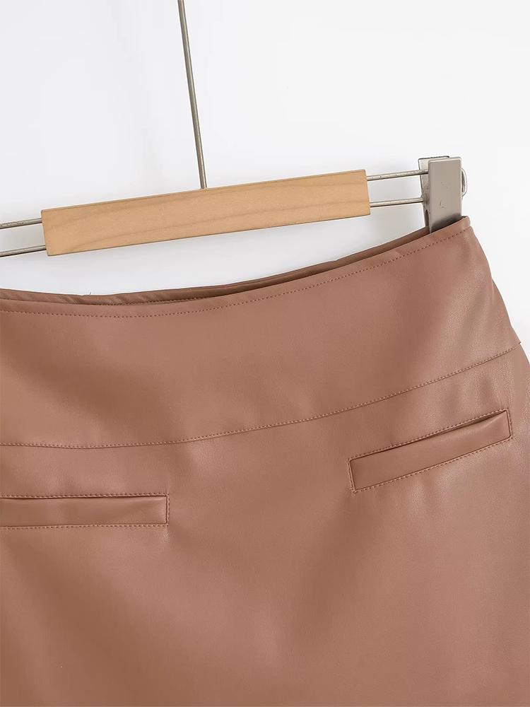 Elegantní korejská módní minisukně z umělé kůže, černé PU sukně pro ženy s vysokým pasem, sukně na zip s kraťasy