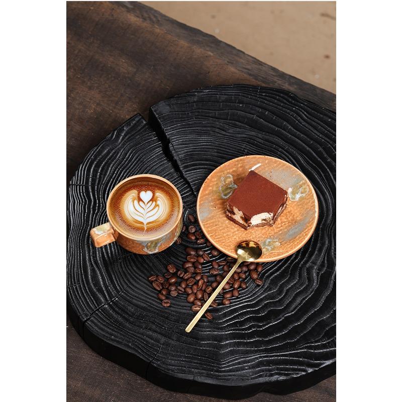 Ceramic Coffee Cup and Dish Set, Latte Latte, Afternoon Tea Cup, Vintage Coarse Ceramic Cup