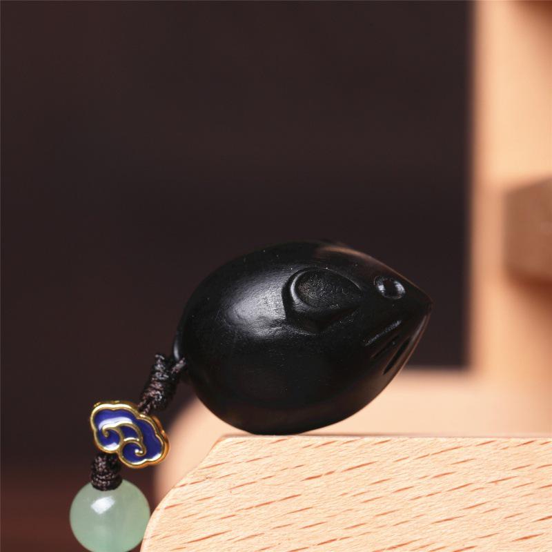 Red Wood Zodiac Mouse Phone Charm & Keychain Pendant Toy Gift