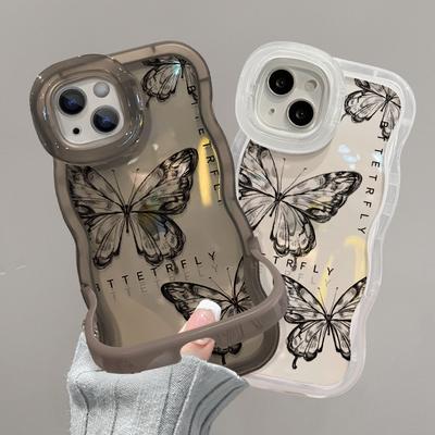 Підходить для чохла мобільного телефону Apple 15 IPhone 13/14 Повноекранний Метелик 12pro Хвилястий край Невидима подвійна підставка Прозорий