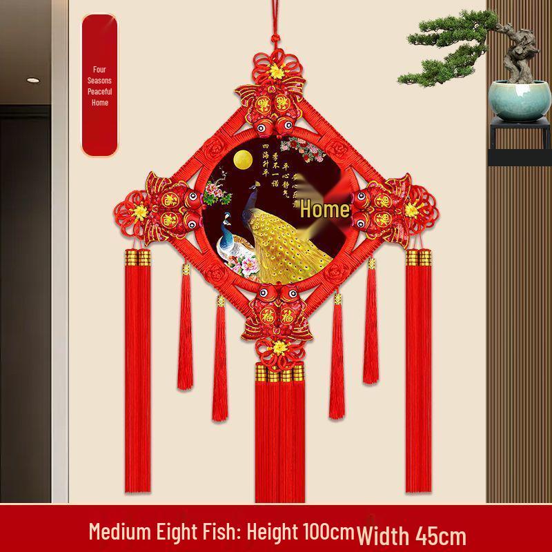 

Peach Wood Chinese Knot Pendant Set: Housewarming Décor for Foyer & Living Room with Self-Adhesive Fu Character